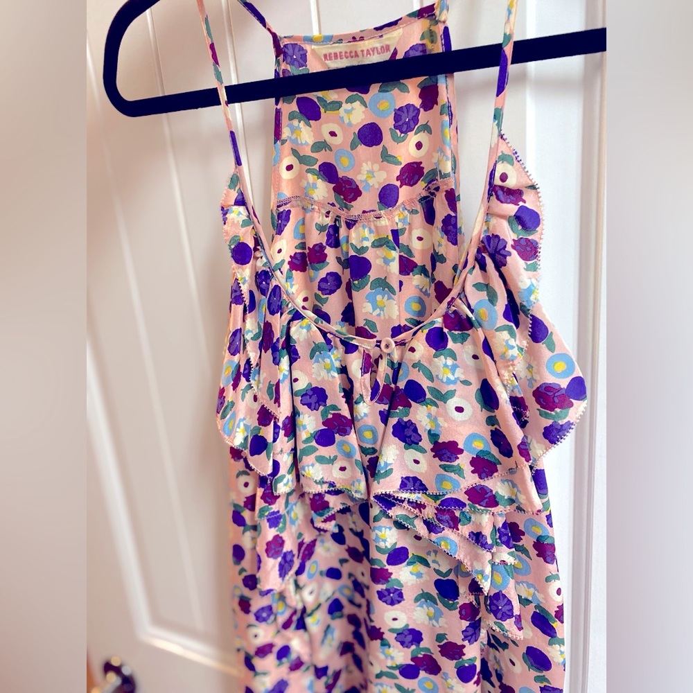 REBECCA TAYLOR Floral Ruffle Front Silk Cami Sz 10 - Picture 3 of 7